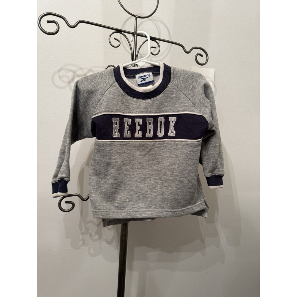 Reebok Toddler 3T Gray Navy Colorblock Crewneck Sweatshirt Embroidered Logo